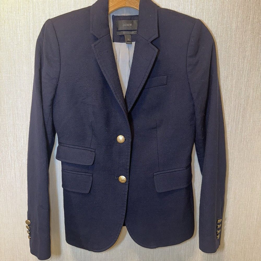 J.Crew Blazer Womens Size 00 Mercantile Schoolboy Navy Blue Jacket Wool Blend